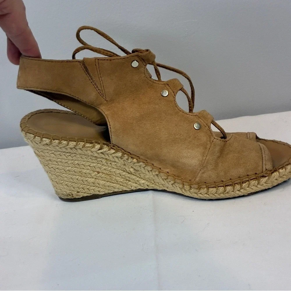 Franco Sarto 8 Tan Suede Lace Up Espadrille Wedge Boho Summer Sandal